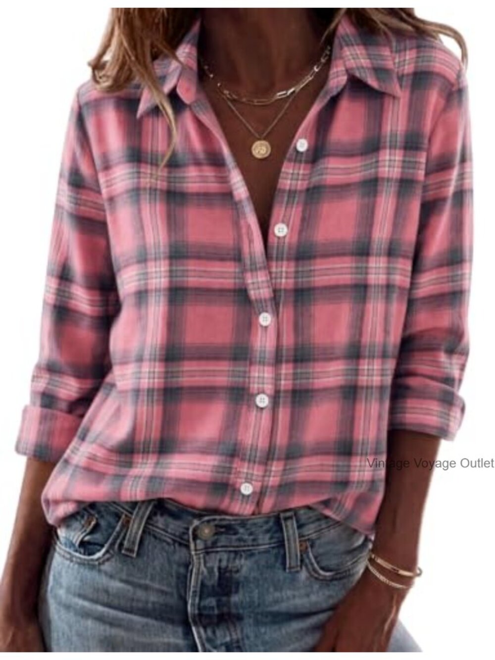 Zeagoo Women's Plaid Button Down Flannel Shirt Long Sleeve Collared Blouse
